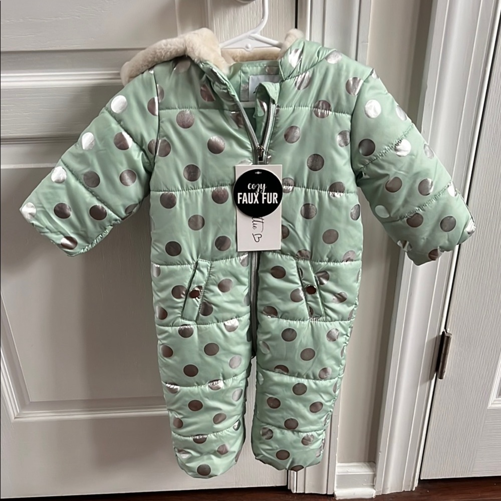 Mint Green Polka Dot Baby Snowsuit One Piece